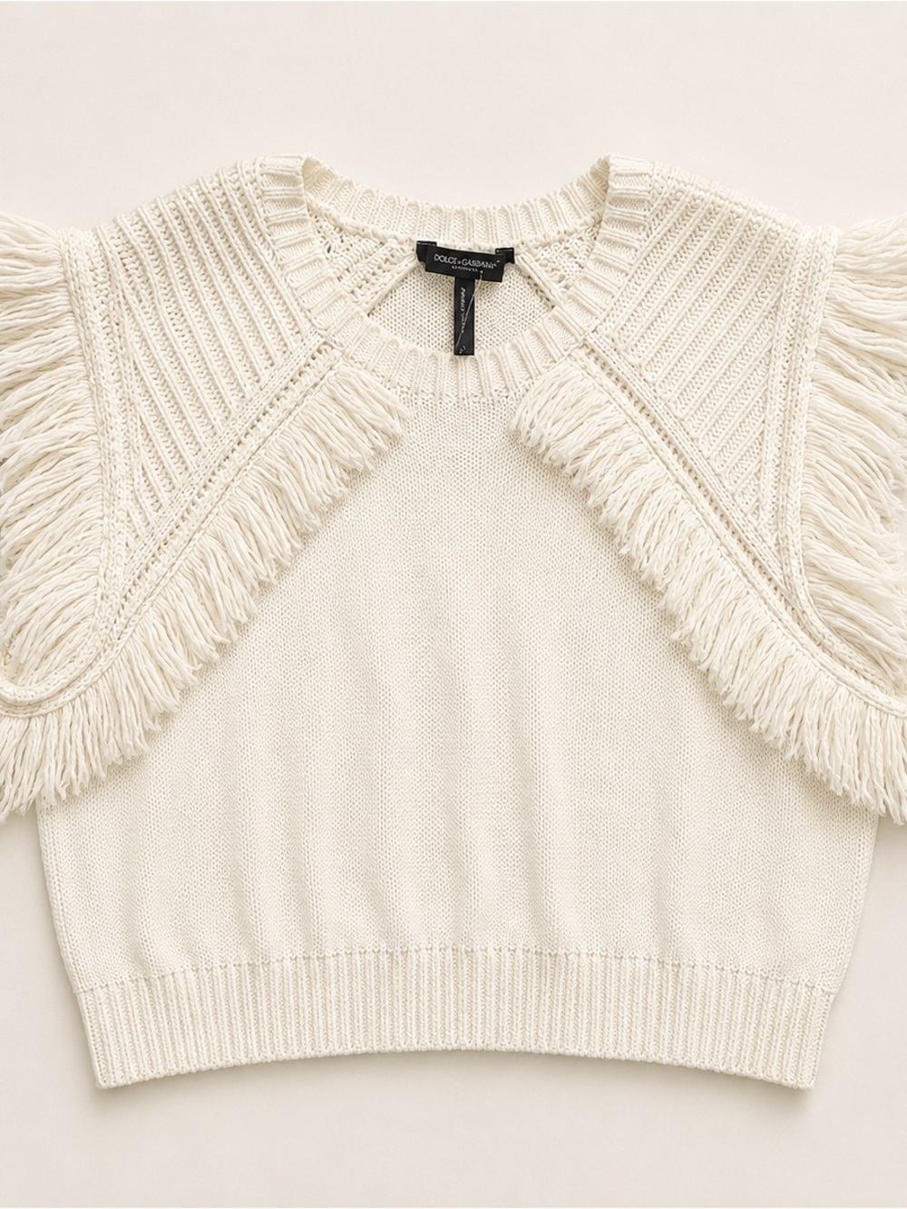 BCBG cream knit tank with fringe